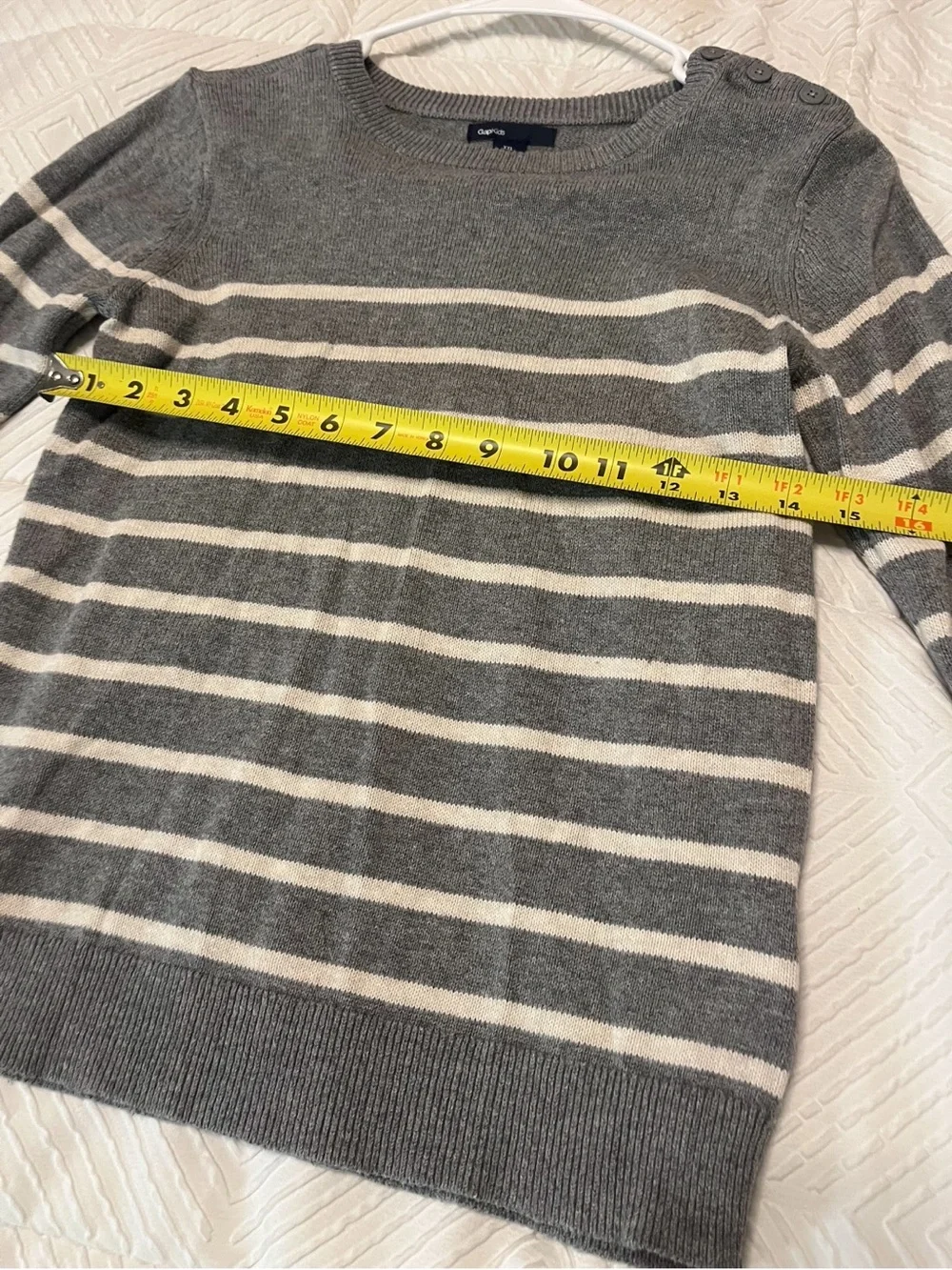 GAP Gray and White Striped Button-Shoulder Crewneck Sweater xxl 14/16